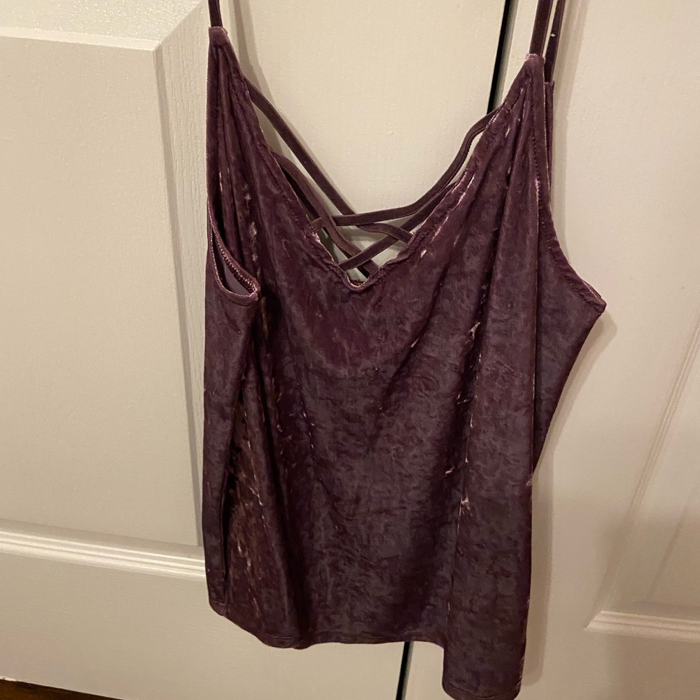 American Eagle Medium Purple velvet lace up tank